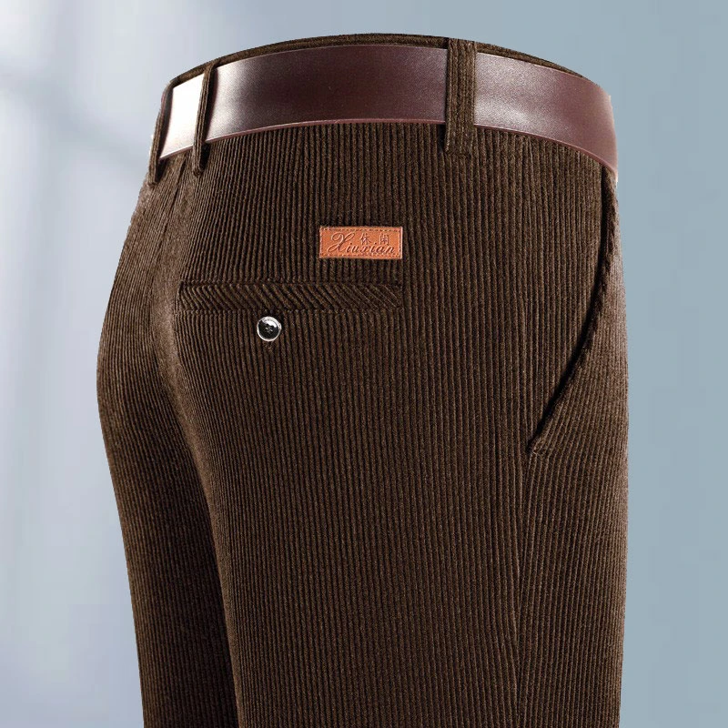 2025新款男士灯芯绒休闲裤男裤中年休闲条绒裤秋冬厚款爸爸裤子-K