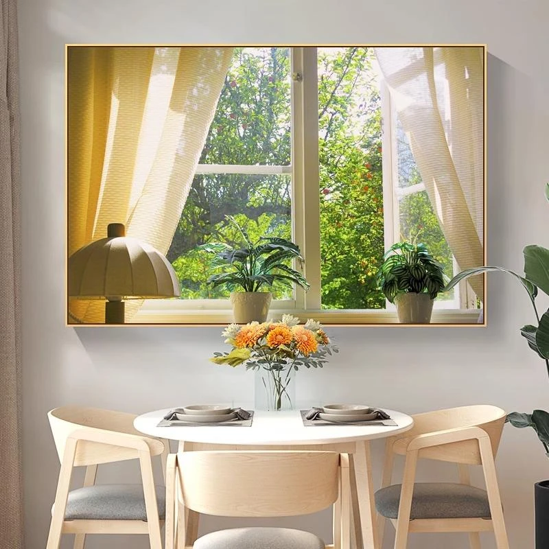 北欧小清新ins假窗户风景装饰画治愈风餐厅卧室客厅挂画玄关壁画