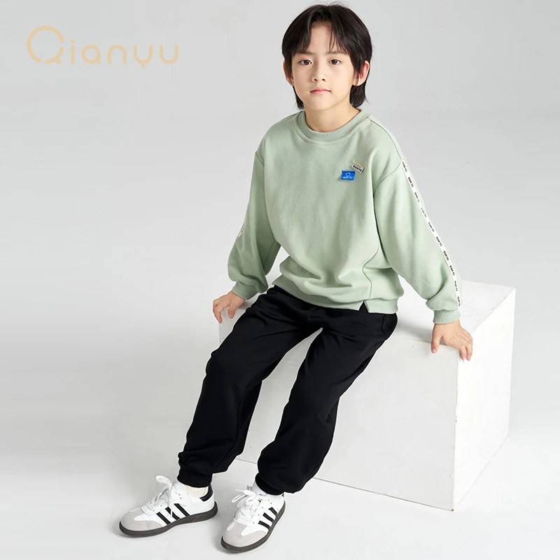 千与春秋男童休闲撞色运动针织套装趣味装饰标童装Q3251T101