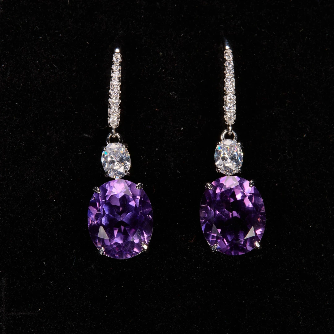 如苑珠宝S925紫水晶耳饰/9*11多样性发货