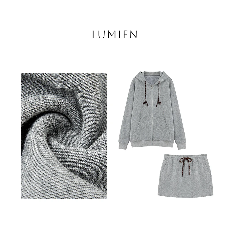 【LUMIEN】2025早秋新款高密精梳棉休闲卫衣短裙两件套装女LX5BQQ63