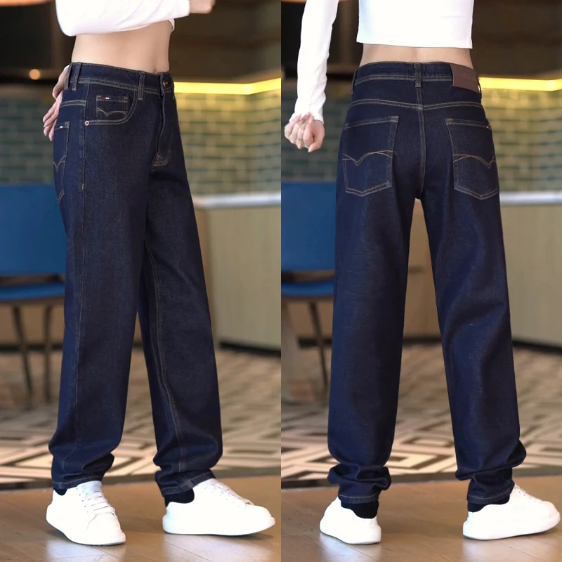 秋季新款水洗牛仔裤男款潮牌宽松休闲男裤子美式高街弹力直筒长裤