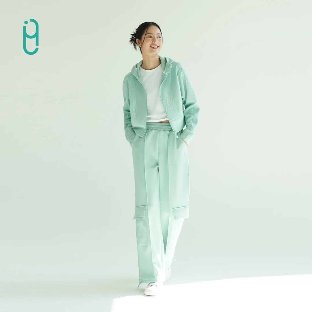 YLI【休闲套装】时尚立领提花半拉链卫衣休闲百搭高腰显瘦直筒长裤