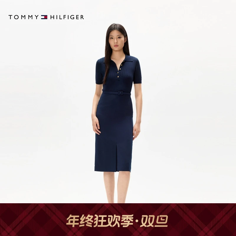 【针织拼接】Tommy25夏季女装气质收腰修身显瘦POLO裙连衣裙47324