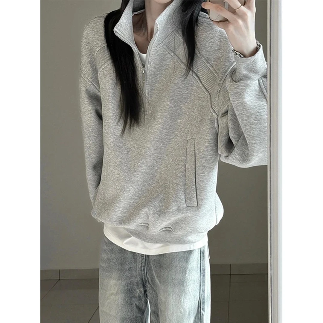 解构空气层拼接半拉链卫衣男生春秋美式潮牌痞帅宽松情侣质感外套