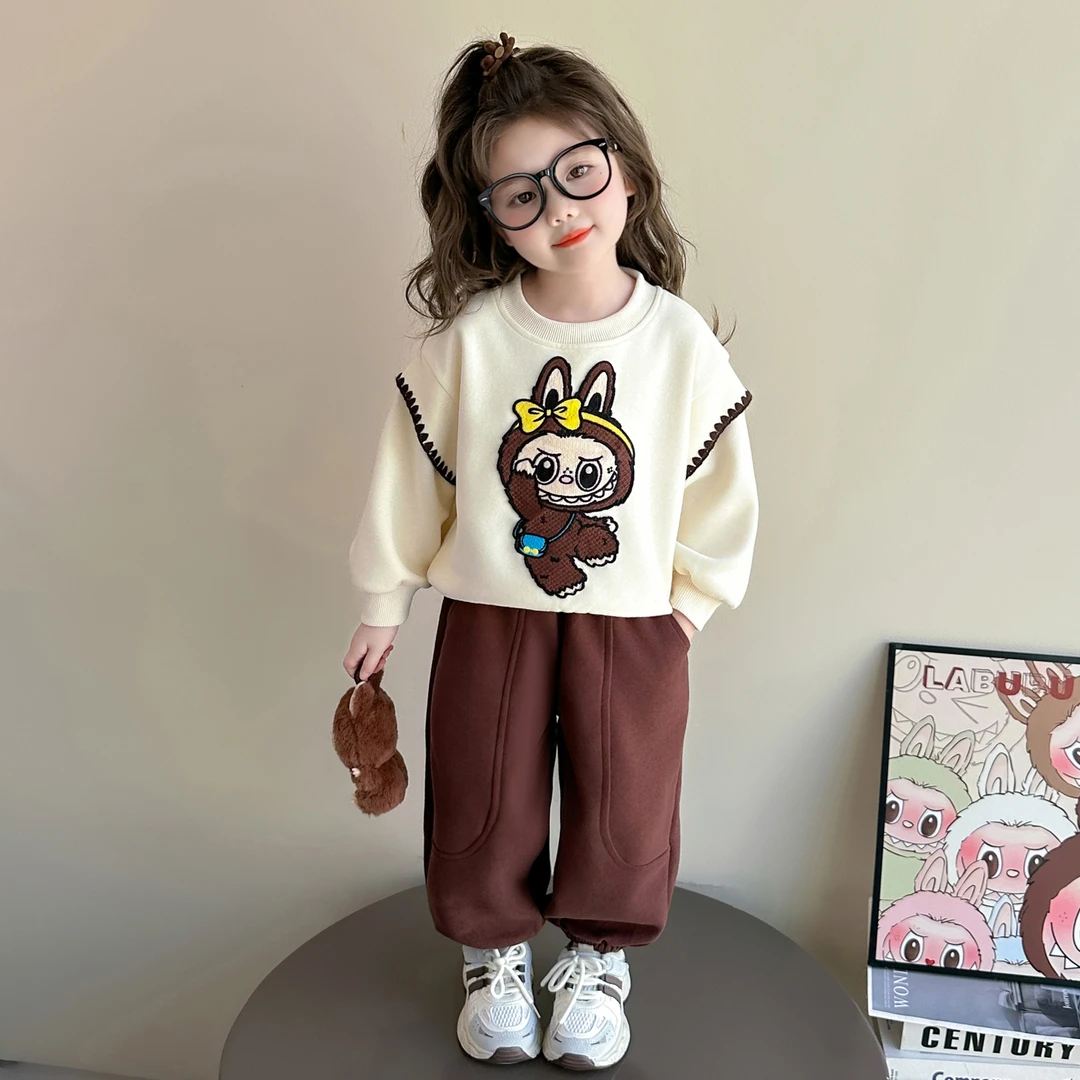 女童秋装套装2025新款儿童早秋卡通卫衣洋气女宝拉布布休闲两件套