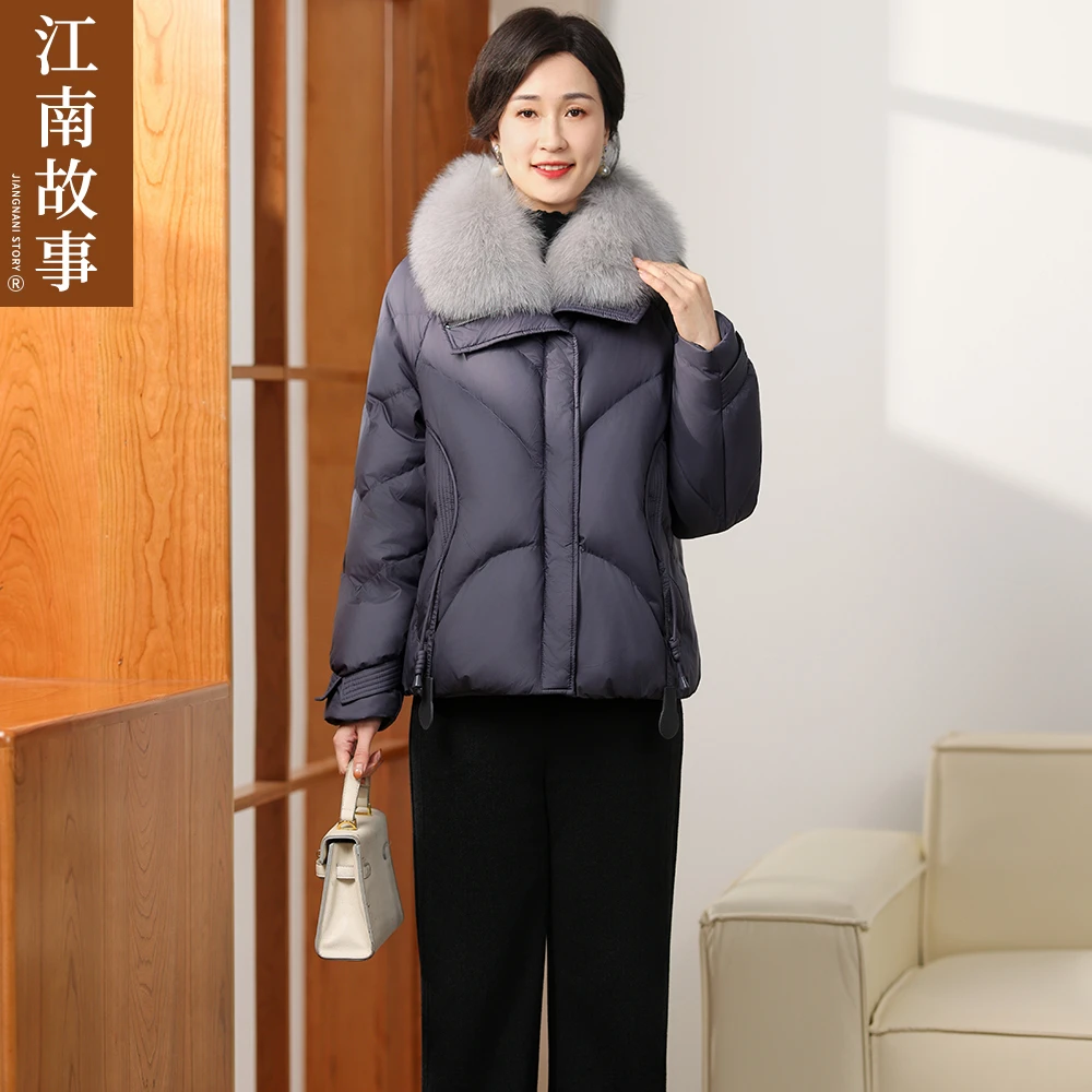 江南故事妈妈装气质中老年时尚秋冬外套鹅绒百搭优雅狐狸毛羽绒服