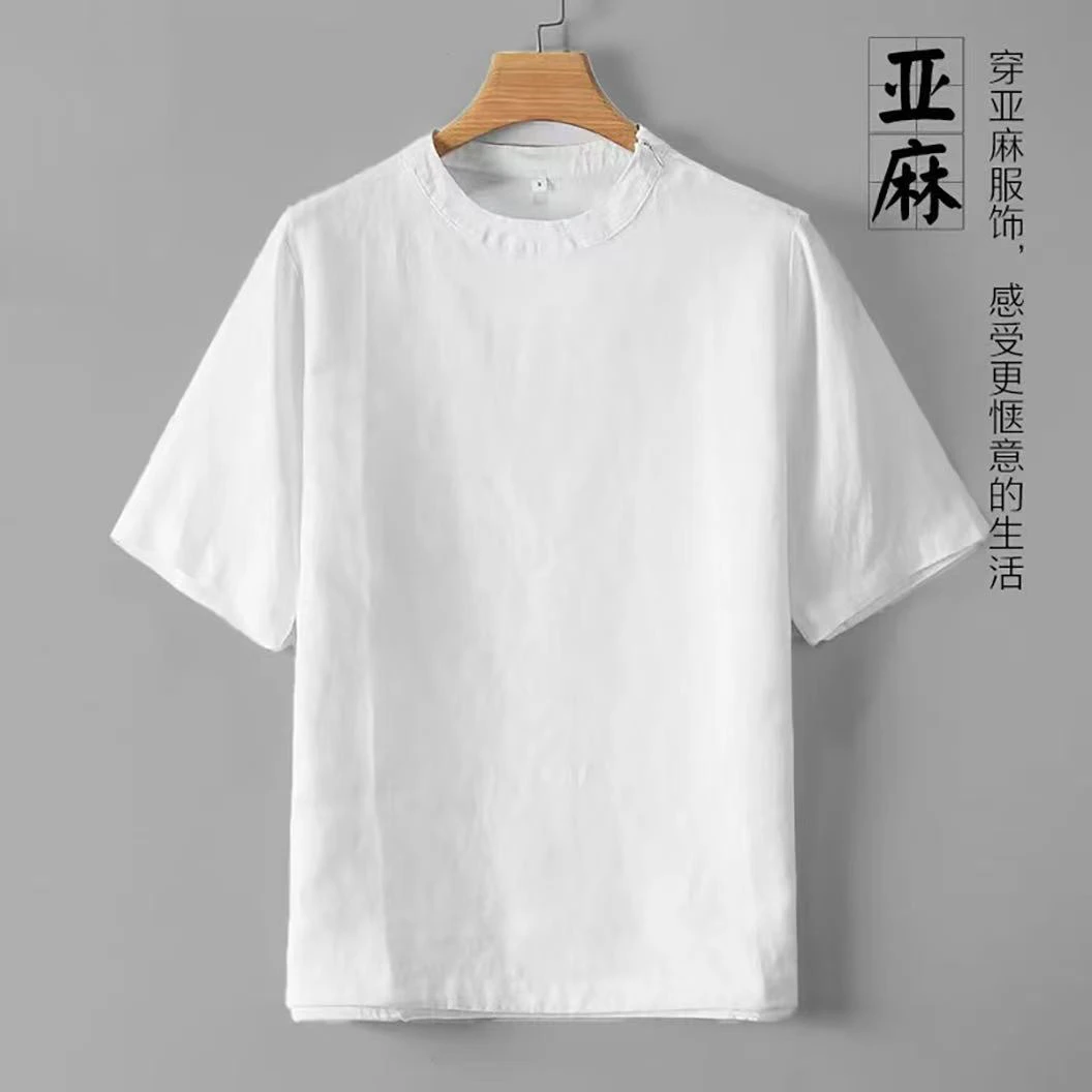 高端亚麻短袖T恤男士夏季薄款透气休闲男装半袖新款中国风体恤衫