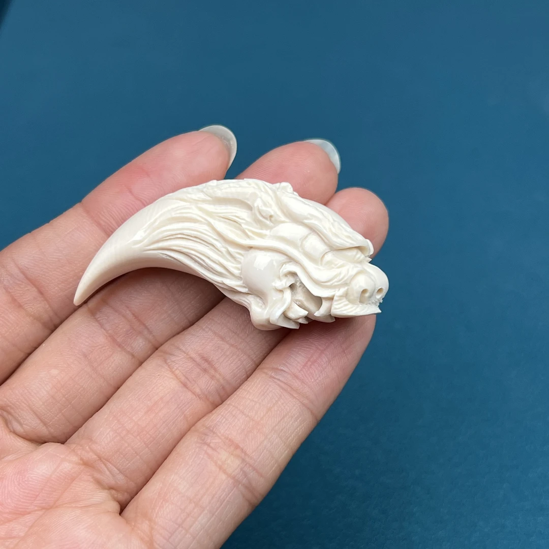 K5518天然猛犸牙雕刻 龙牙尖 13*48mm支持鉴定 假一罚四