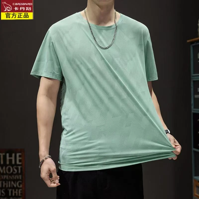 卡丹路夏季冰丝短袖t恤男速干薄款上衣潮流帅气百搭大码弹力体恤