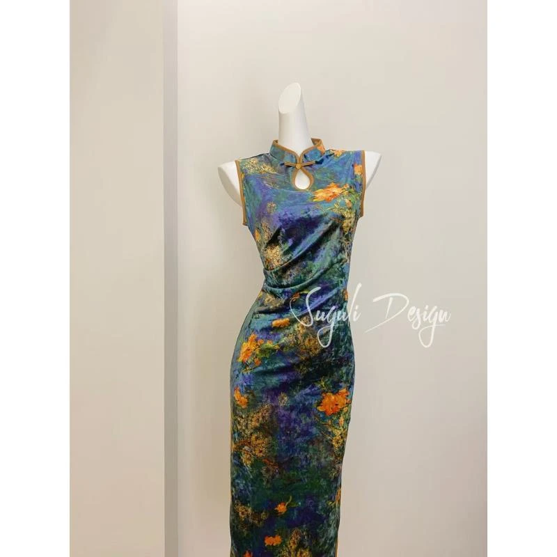 苏故里【花非花】文艺气质修身高端日常旗袍奢华气质单层衣长120