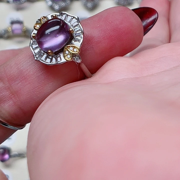 紫晶紫水晶戒指银S925镶嵌