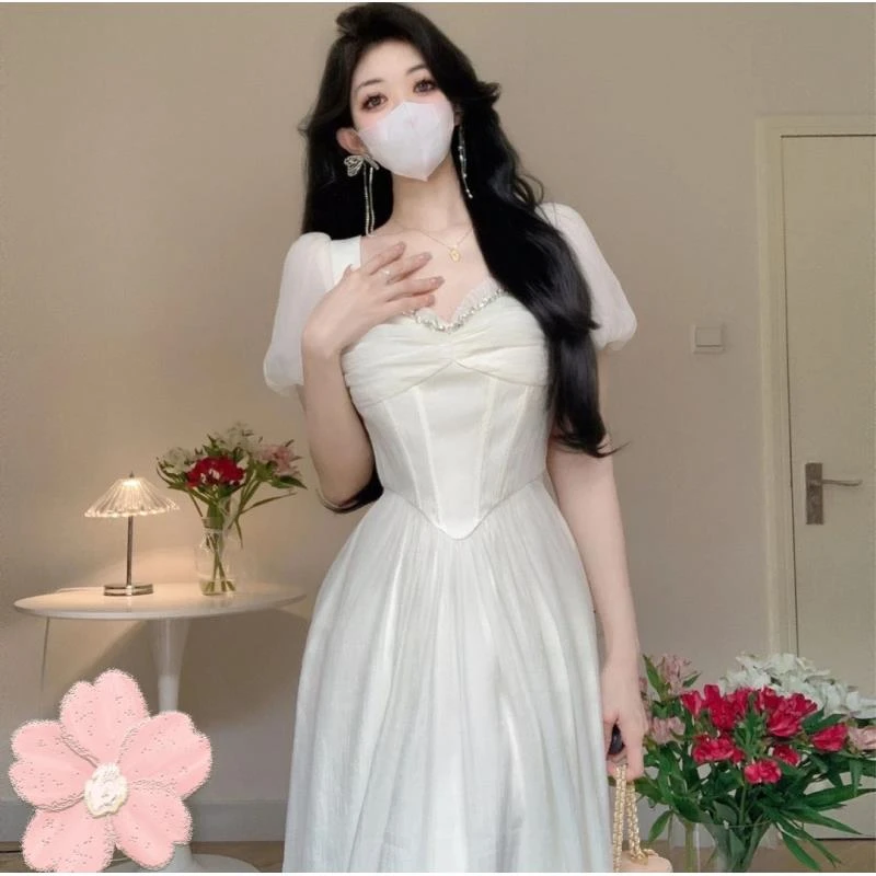 YH-63855大码女装法式小香风气质高腰连衣裙胖MM夏季中长款裙子