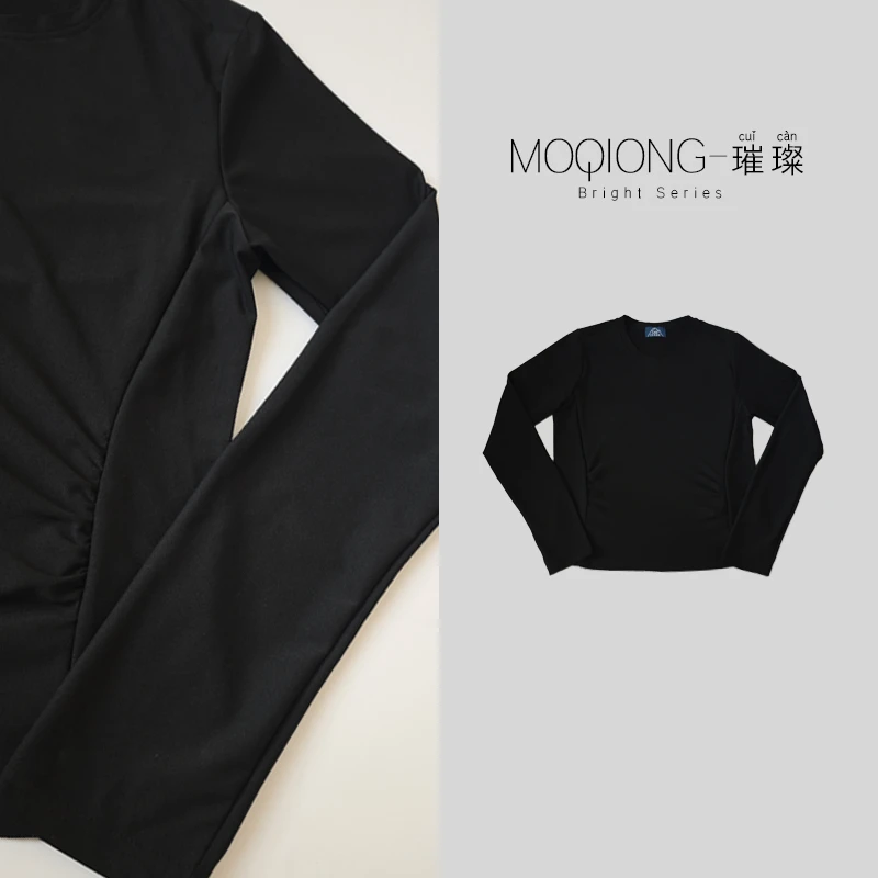 【墨琼·璀璨】“就卖一轮”百搭女士收腰捏褶长袖针织衫7601