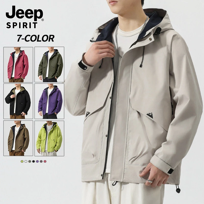 Jeepspirit吉普2025新款男士夹克外套秋季男装休闲潮流百搭连帽外