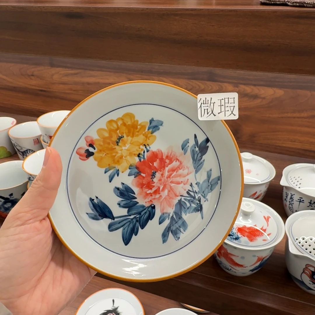 釉下手绘茶具微瑕