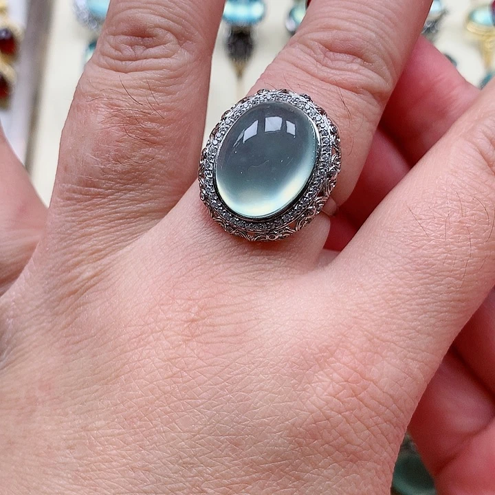 蛇纹石玉戒指银S925镶嵌