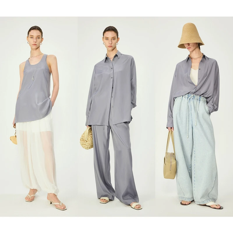 开间/日本进口 轻盈垂坠舒爽铜氨丝極简ROW风宽松衬衫半裙四件套