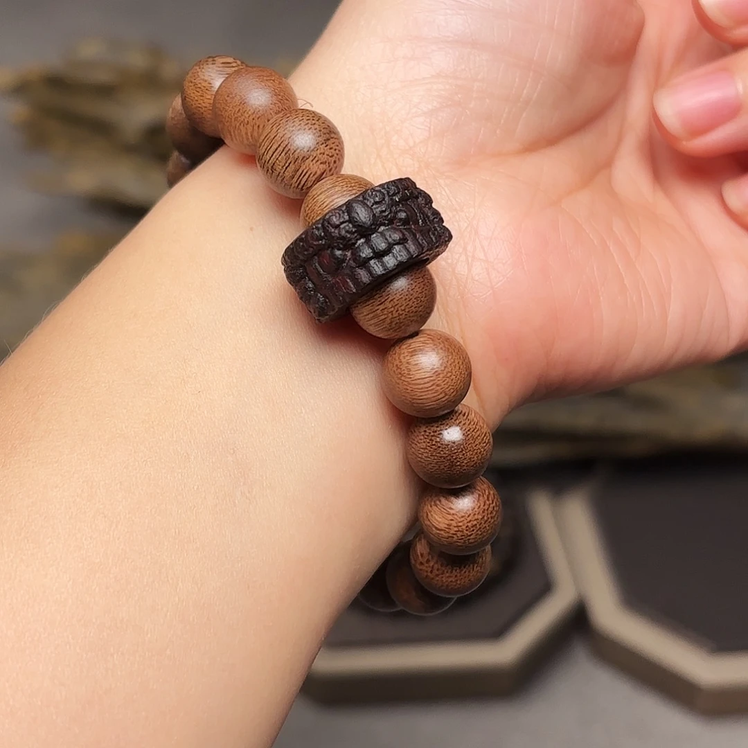 手串沉香越南富森红土帝王料1.0➕醒狮雕刻设计