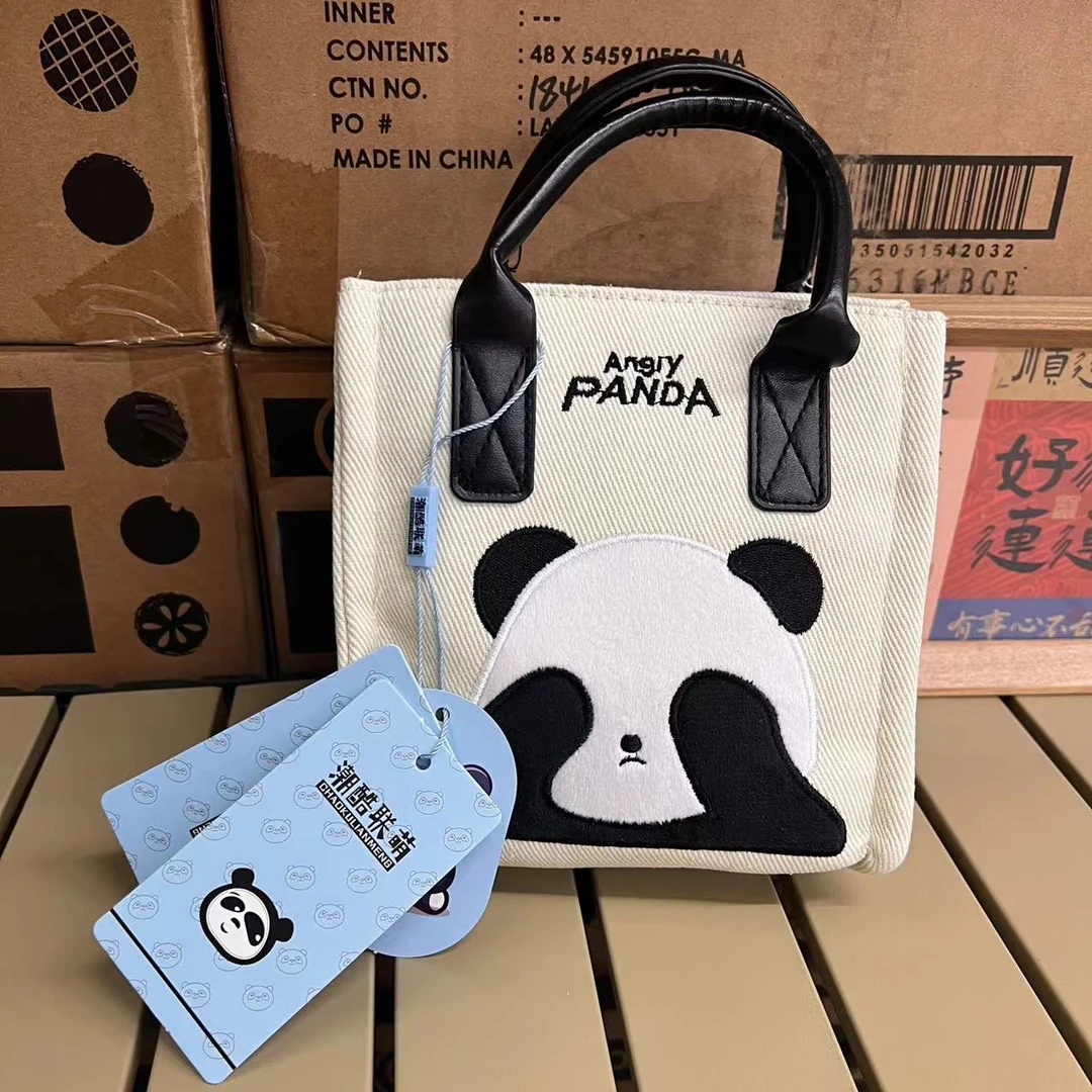 微瑕处理！mini花花panda熊猫系列帆布手提袋 可单肩斜跨磁吸扣