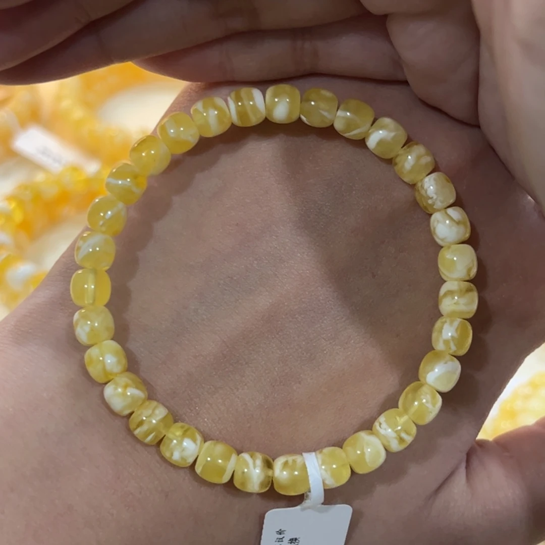 蜜蜡未镶嵌手链6.5m高桩金白妖花 亏！！