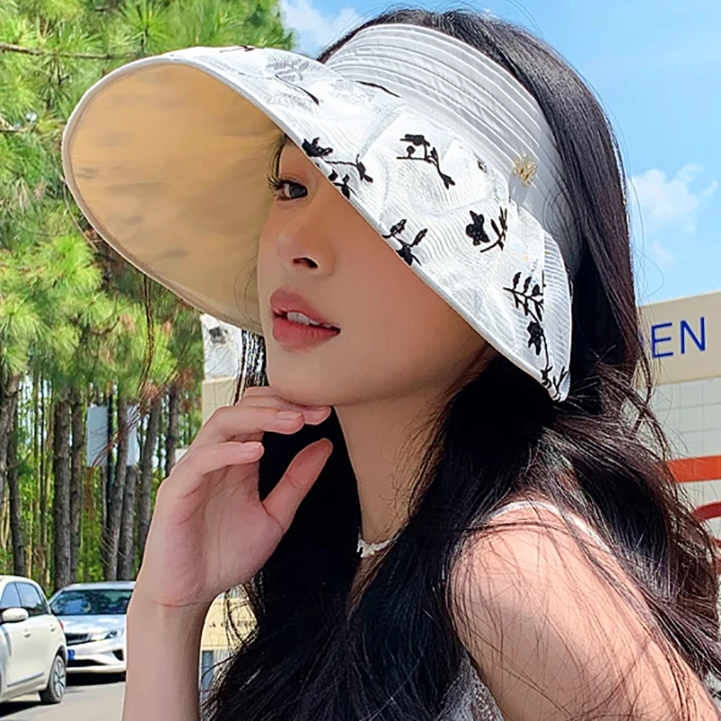 夏季防晒空顶帽子女款户外大帽檐遮阳贝壳帽时尚好看可折叠太阳帽