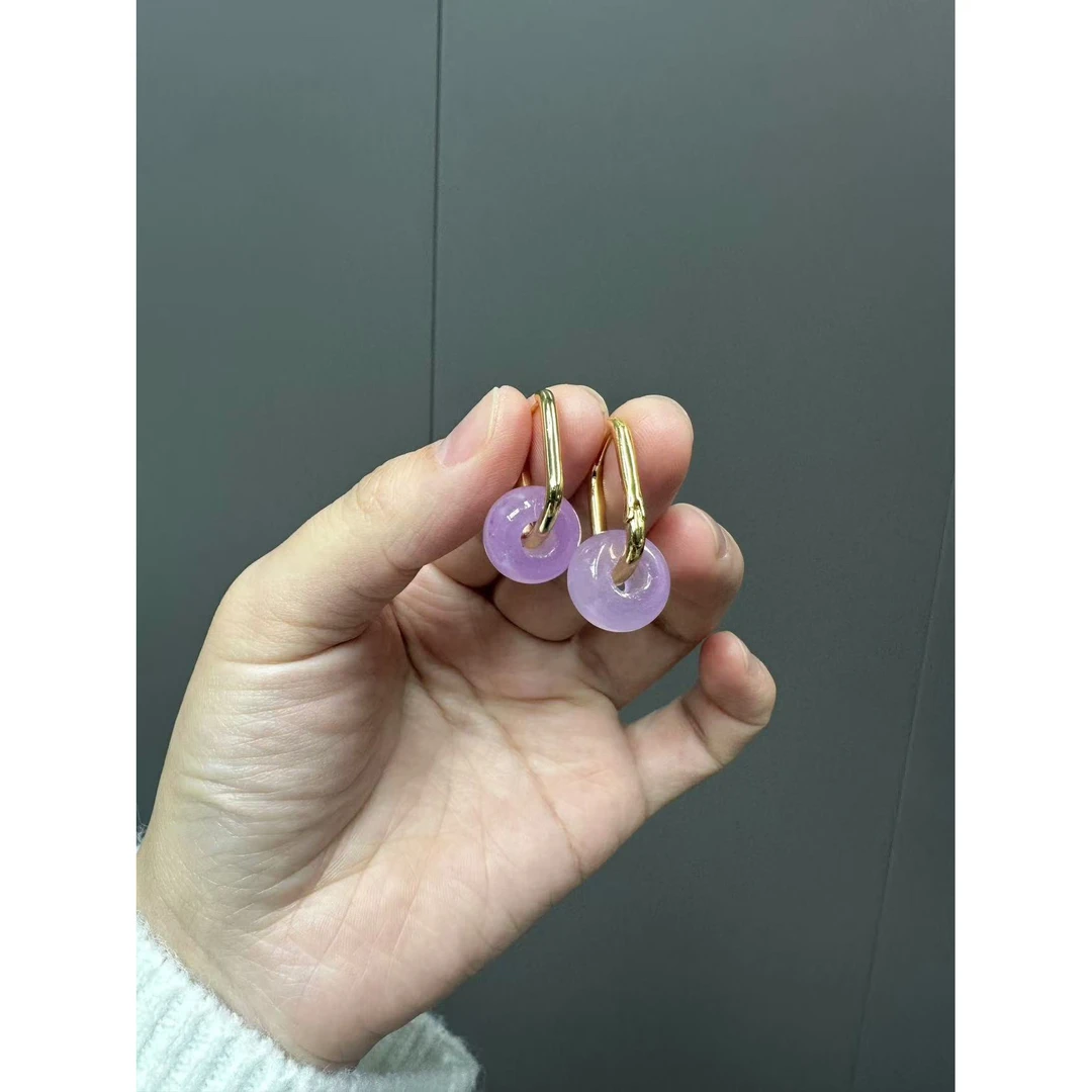 翡翠14k紫翡翠平安扣耳扣