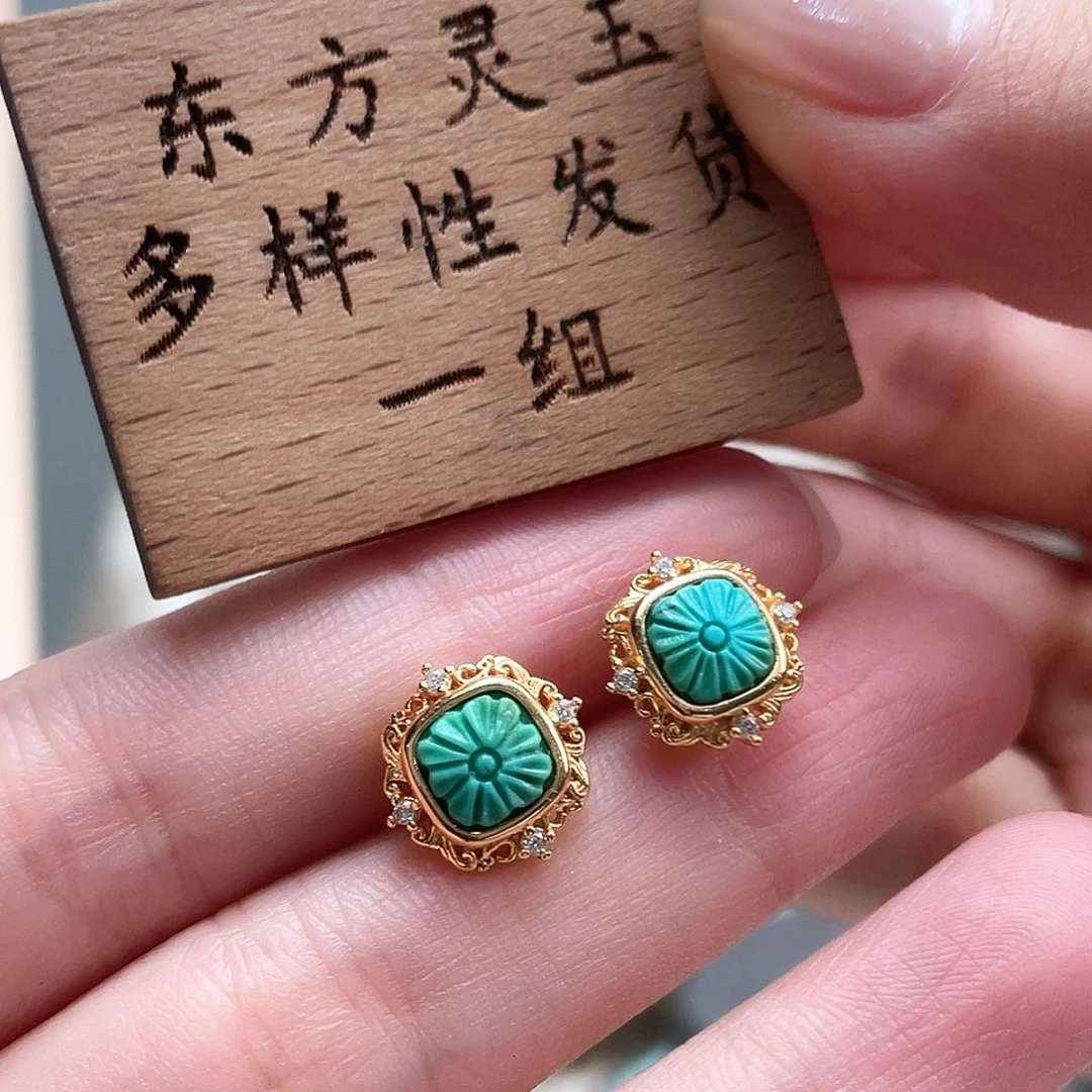 银S925镶嵌绿松石耳饰