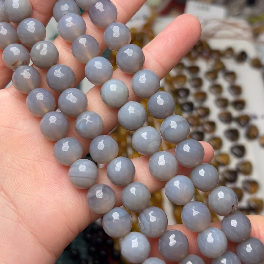 玛瑙/玉髓合金珠宝半成品L490。11mm天然缠丝玛瑙蹦迪珠一条