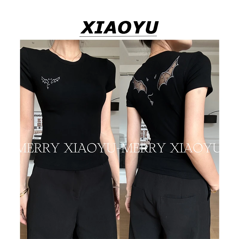 小鱼【暗夜清晨】夏季新款纯欲设计感镂空网纱短袖T恤小众百搭上衣