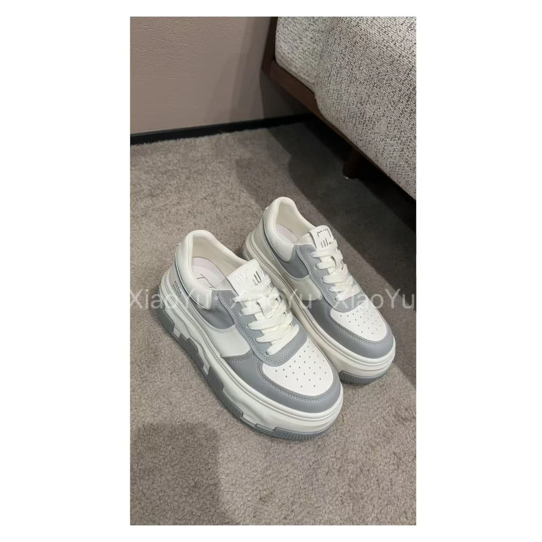 【No退换】瑕疵品 真皮【烫银字母拼色时髦休闲板鞋】168-252