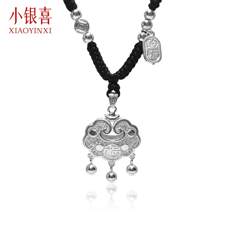 吊坠足银 999 原创设计 如意平安锁吊坠项链女纯银2025春夏新款