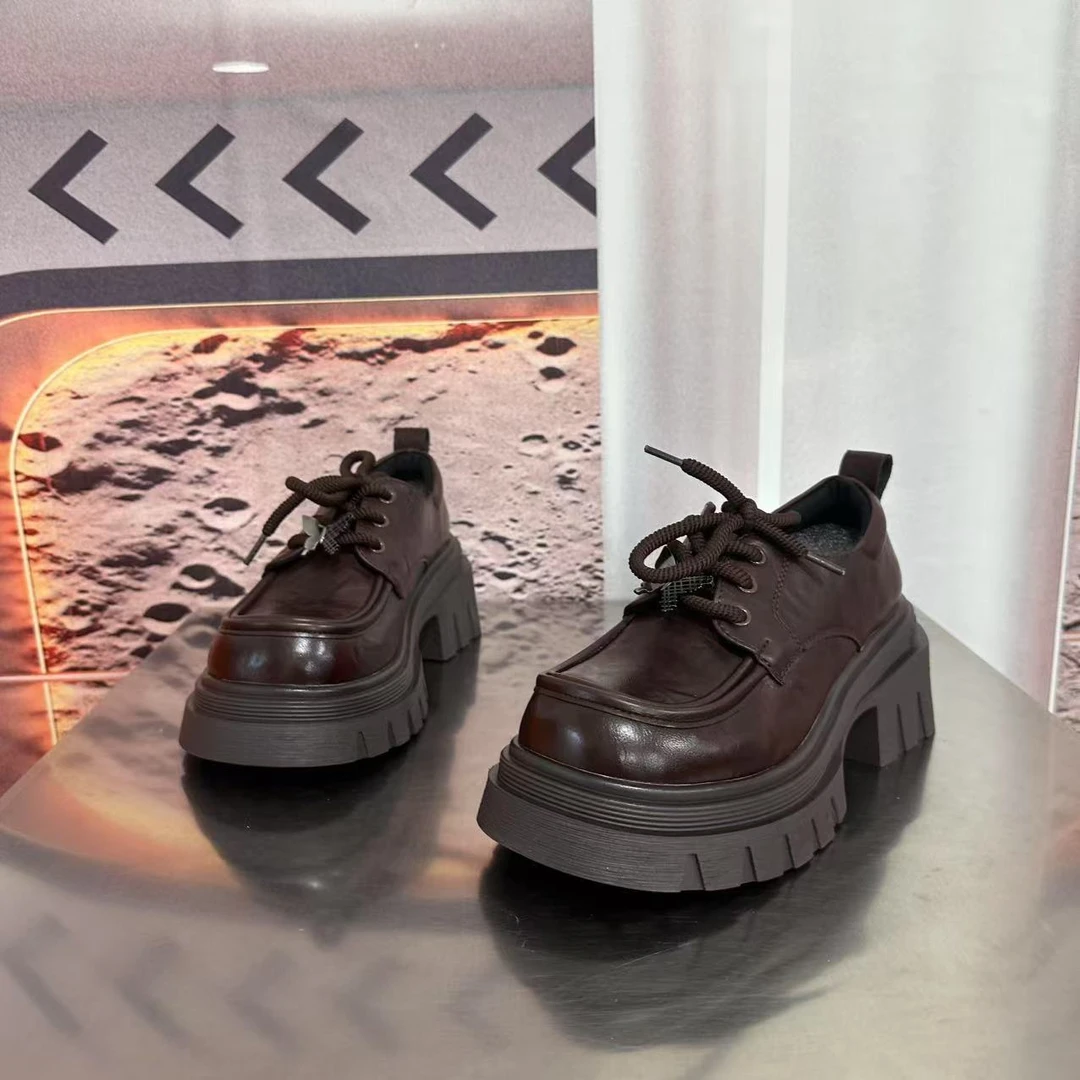 4219新款2025厚底乐福鞋学院风小皮鞋圆头百搭单鞋白色