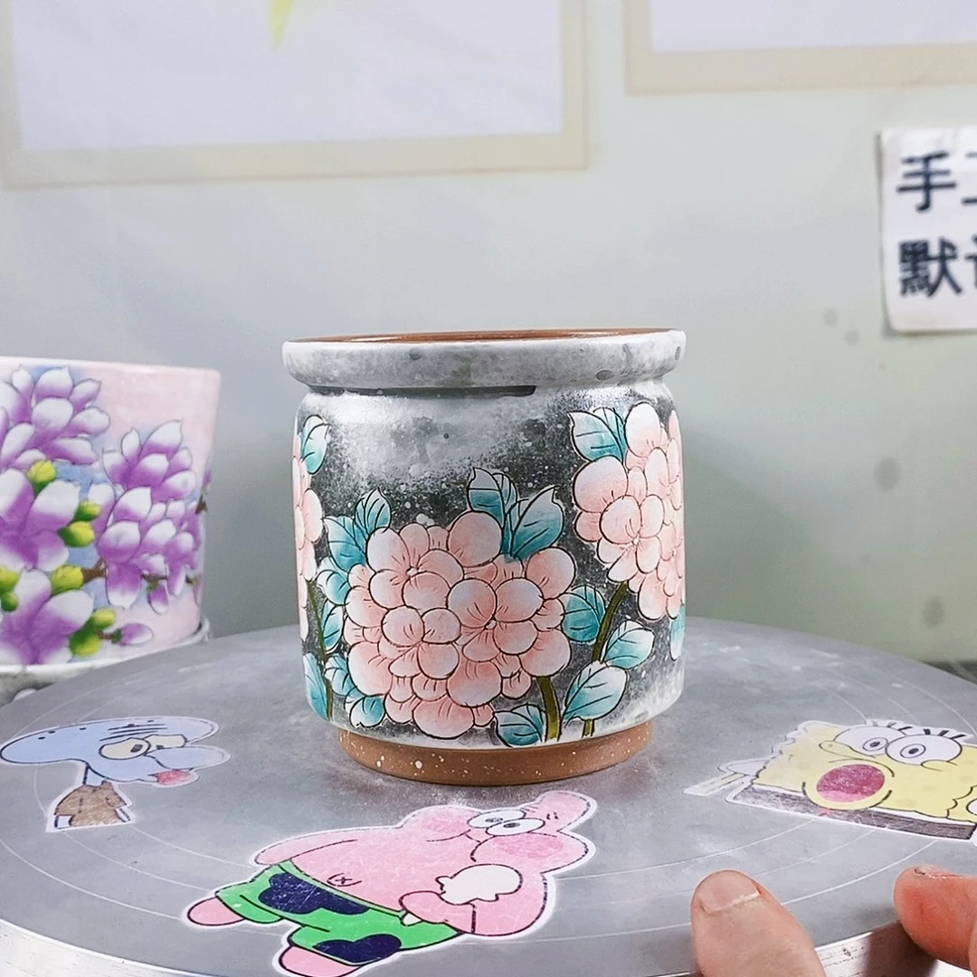 花盆紫砂手绘花盆满28包邮