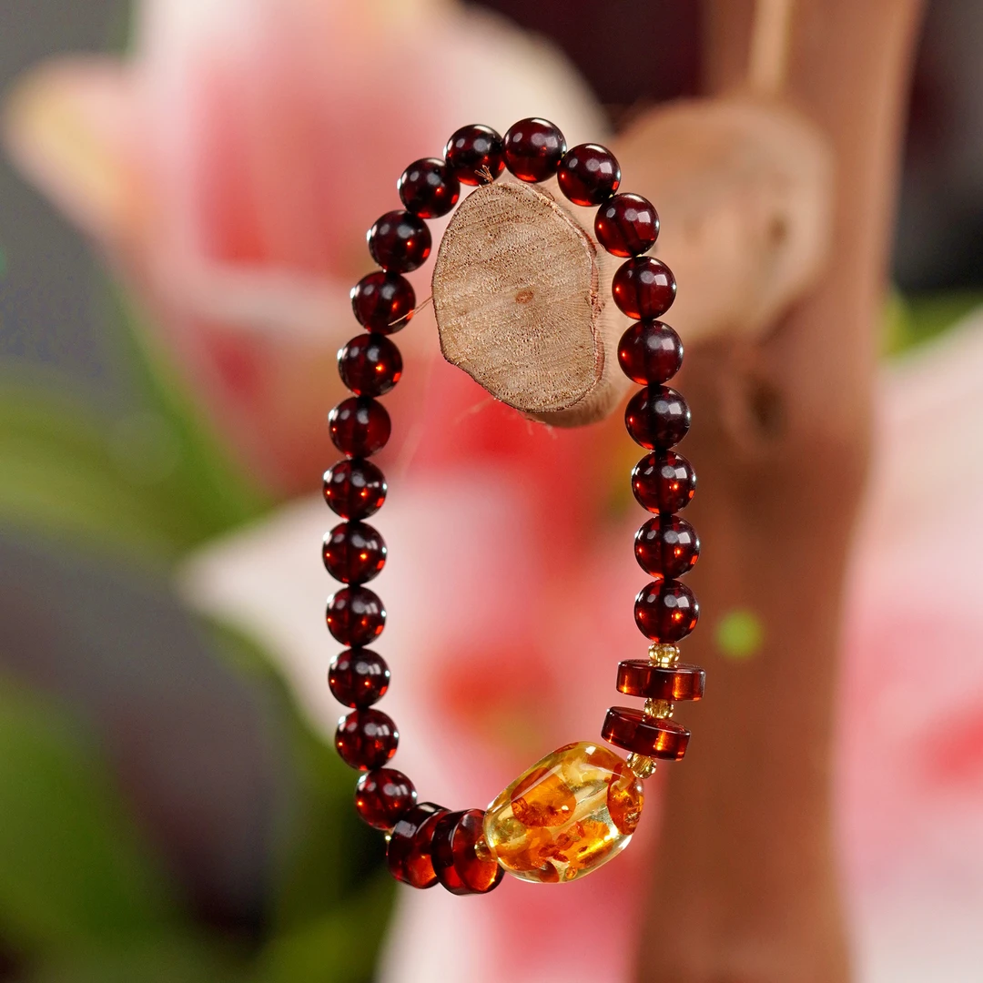 SY开播福利——天然缅甸血珀6mm手链设计款天然琥珀蜜蜡