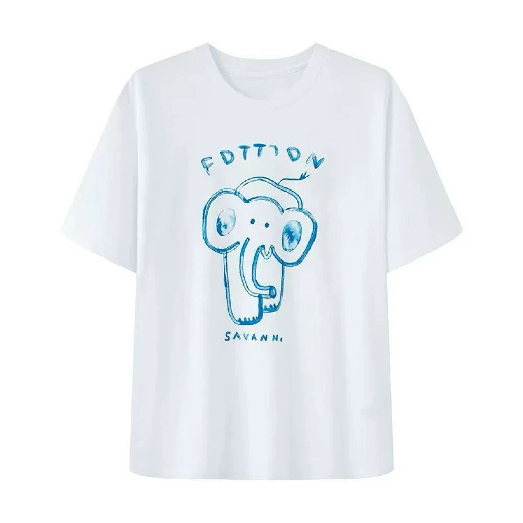 【KOBO】D1916-2025夏季新款百搭时尚印花短袖T恤女