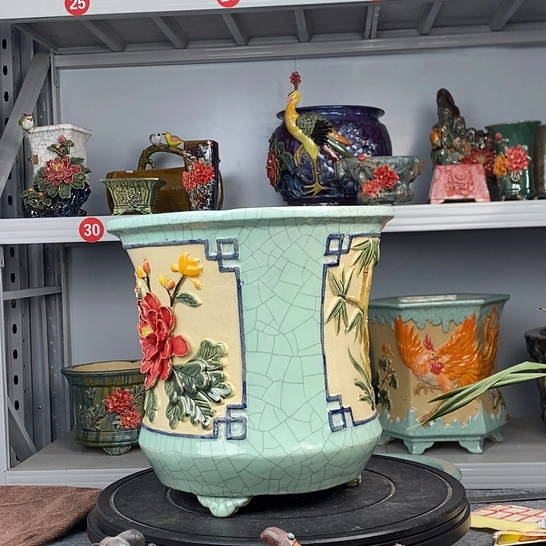 富***轩正宗岭南石湾盆豆青
