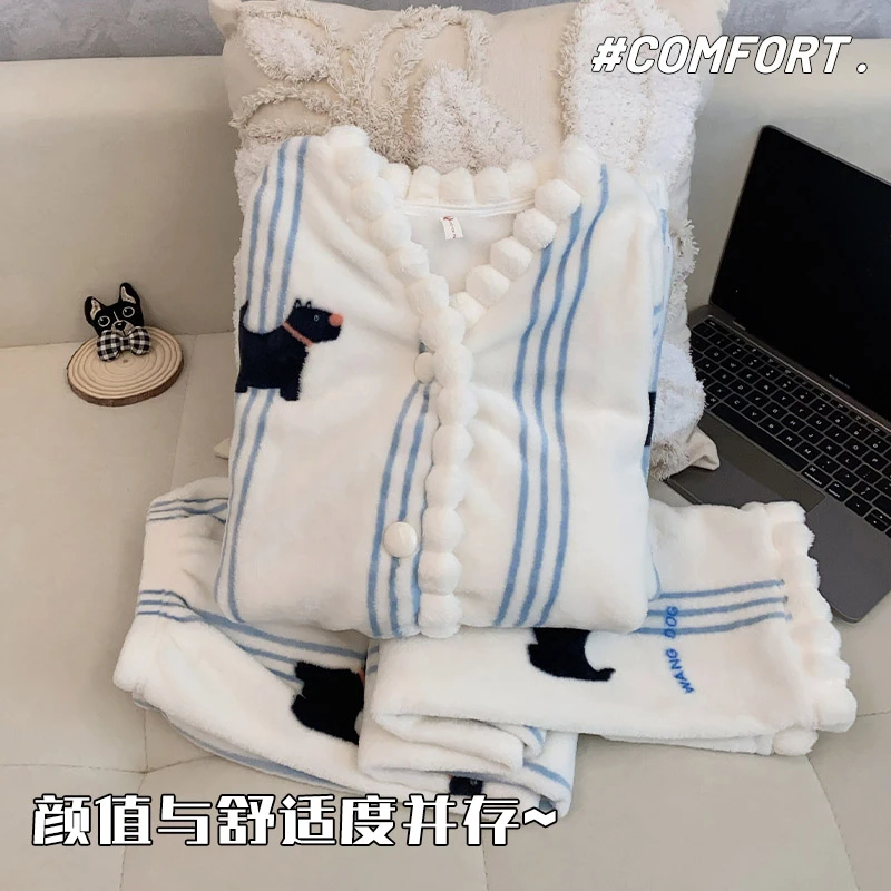 珊瑚绒睡衣女秋冬季长袖2025年新款法兰绒加厚保暖卡通家居服套装