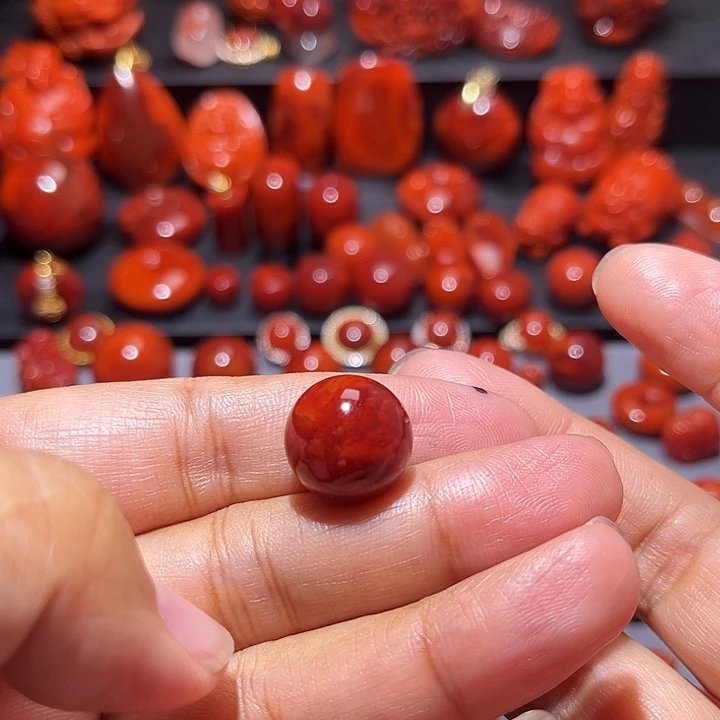 南红玛瑙未镶嵌配饰牛血妖花火焰纹圆珠14.8mm