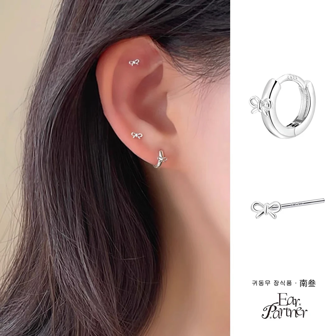 925银耳饰 蝴蝶结纯银耳环女甜美高级养耳洞耳骨钉银耳钉耳圈耳扣