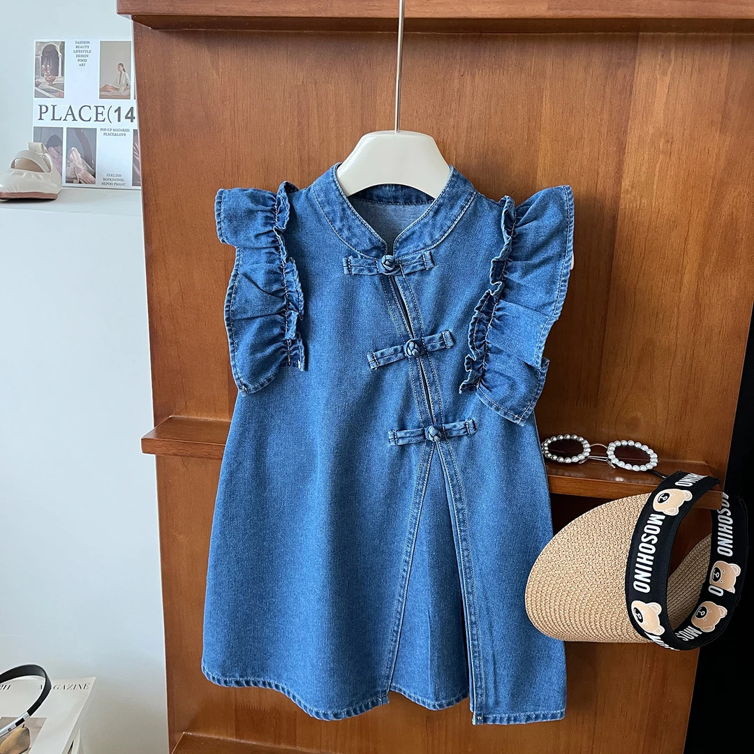 女童连衣裙2025夏装新款新中式盘扣女宝牛仔公主裙儿童裙子夏季潮