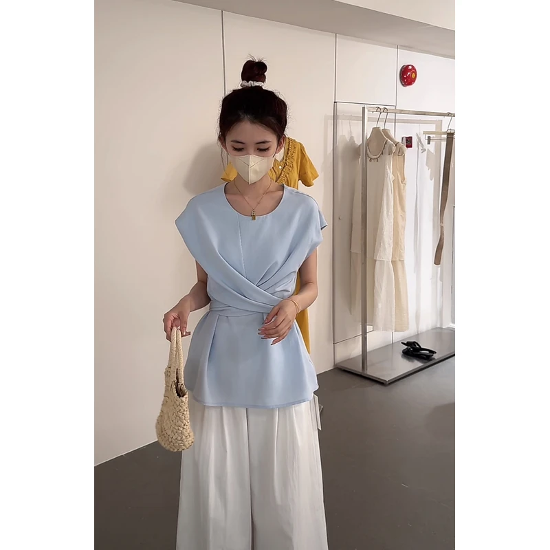 【NO退NO换】韩系设计感收腰设计无袖小衫92875