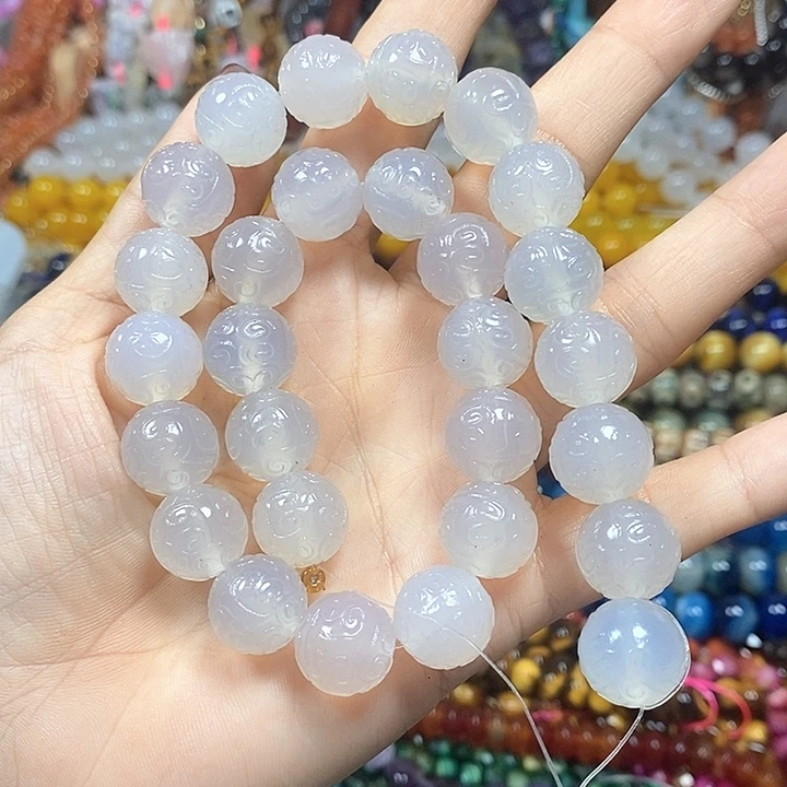 未镶嵌玛瑙/玉髓珠宝半成品玛瑙回纹雕刻卡14mm