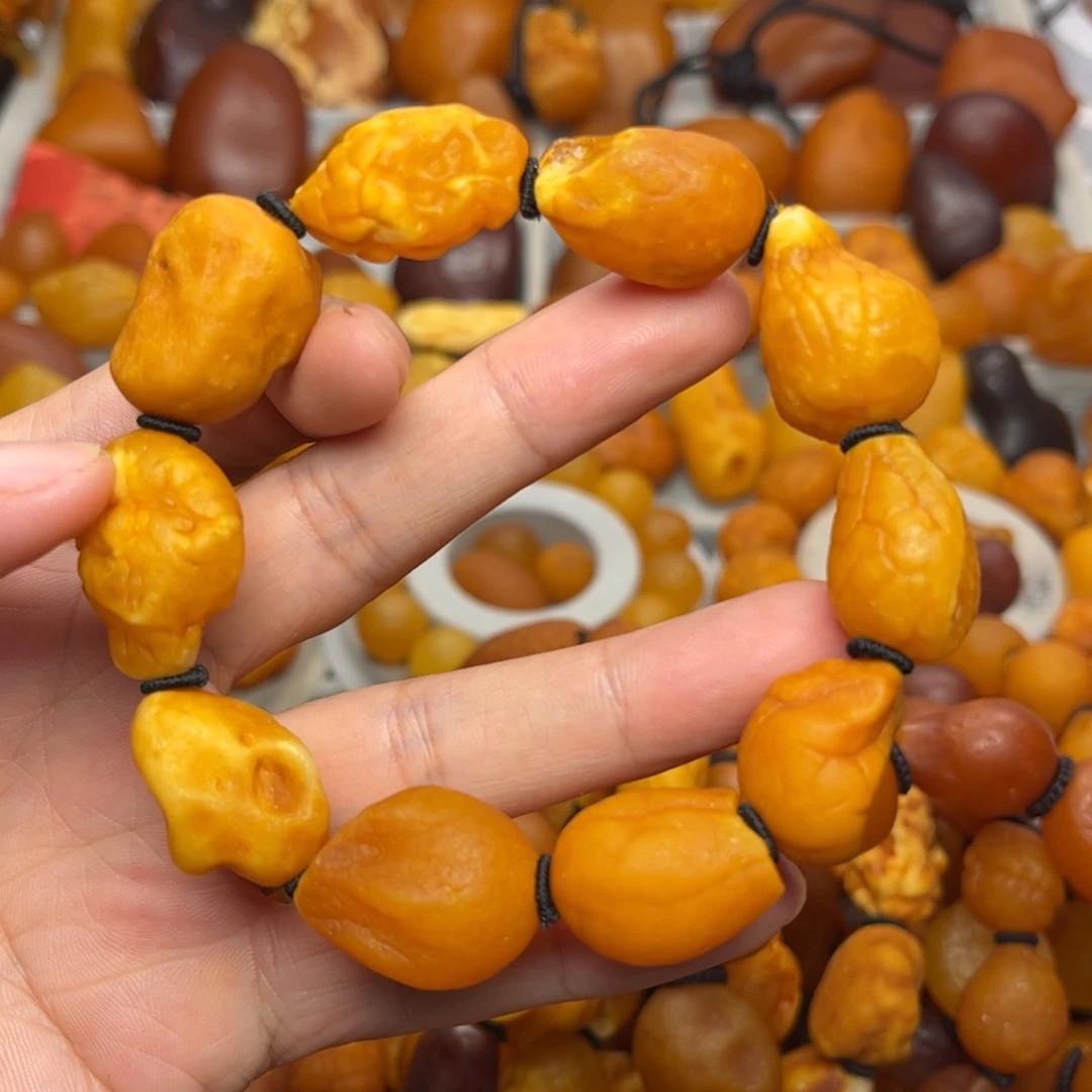 计***机未镶嵌琥珀裸石天然蜜蜡手串