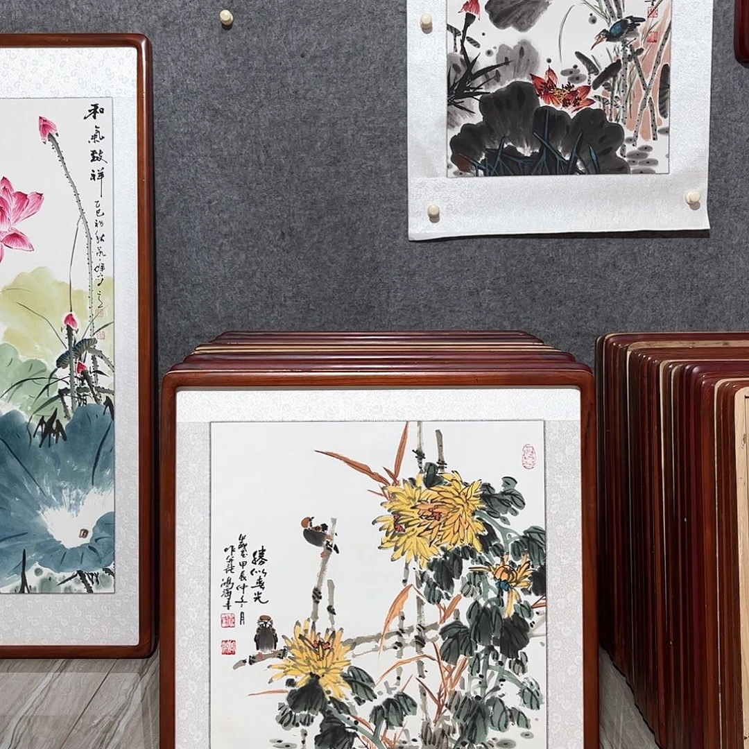 国画书画作品带框63×63