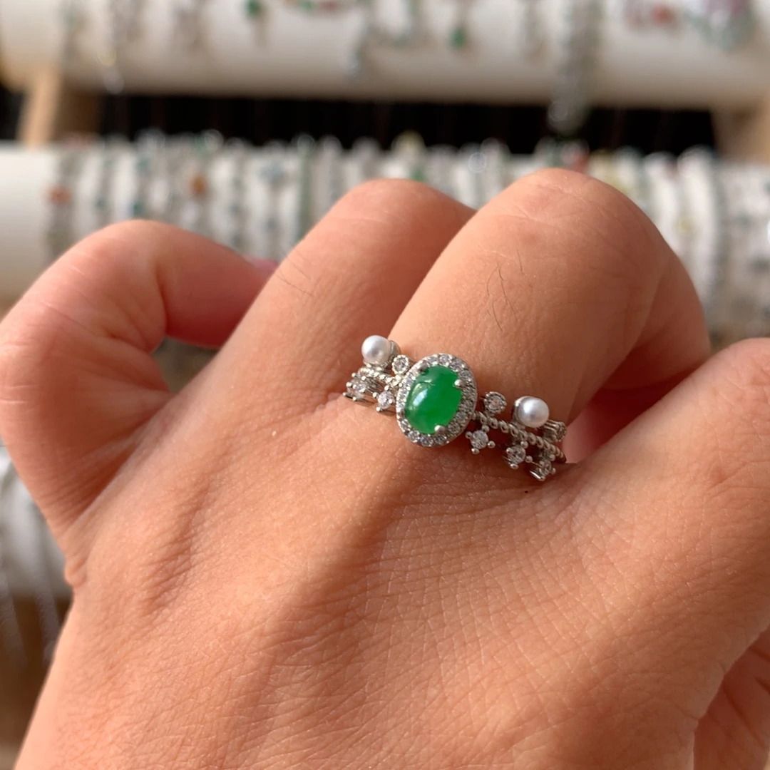 翡翠银S925镶嵌耳饰戒指