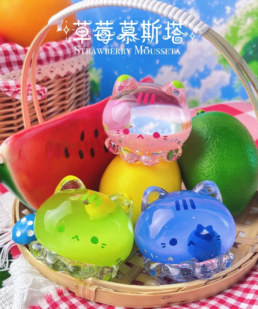 缤果章鱼喵喵冻大可爱盲盒潮玩猫猫头摆件流麻工艺