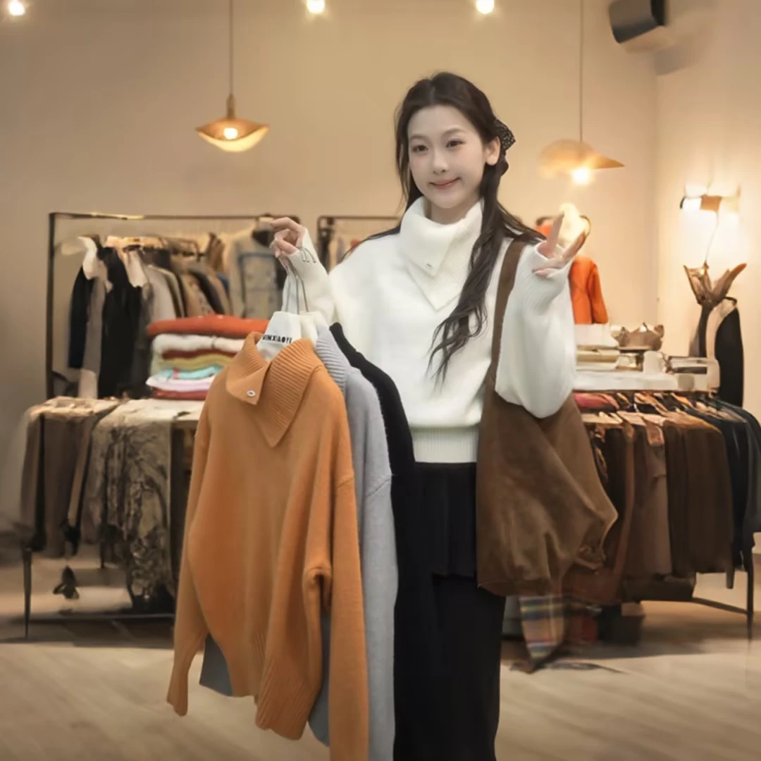 【闵笑一】德里假日 25新款高领针织衫女百搭显瘦毛衣女冬季上衣
