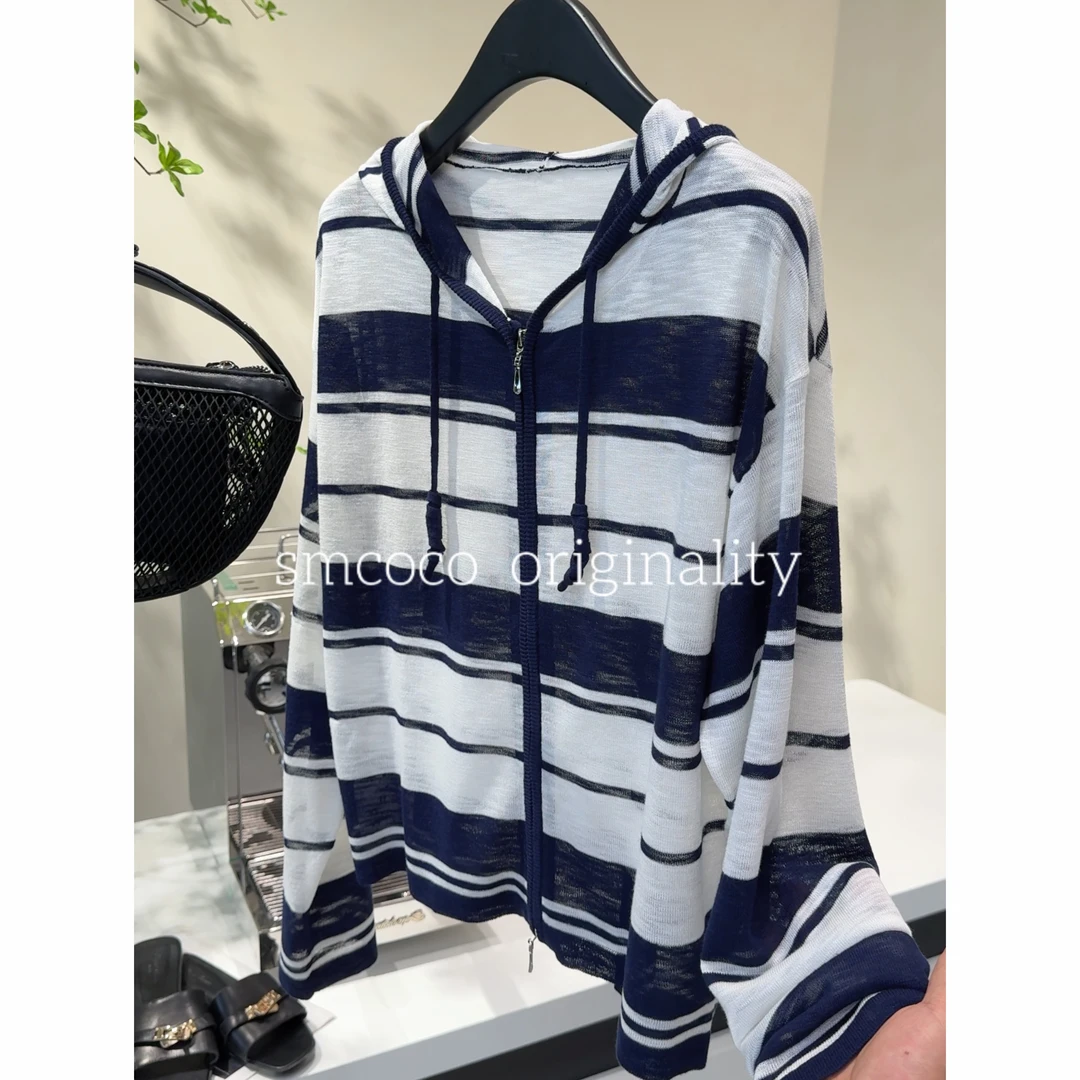 【夏季新款】条纹连帽防晒休闲洋气时尚气质显瘦百搭针织衫2537