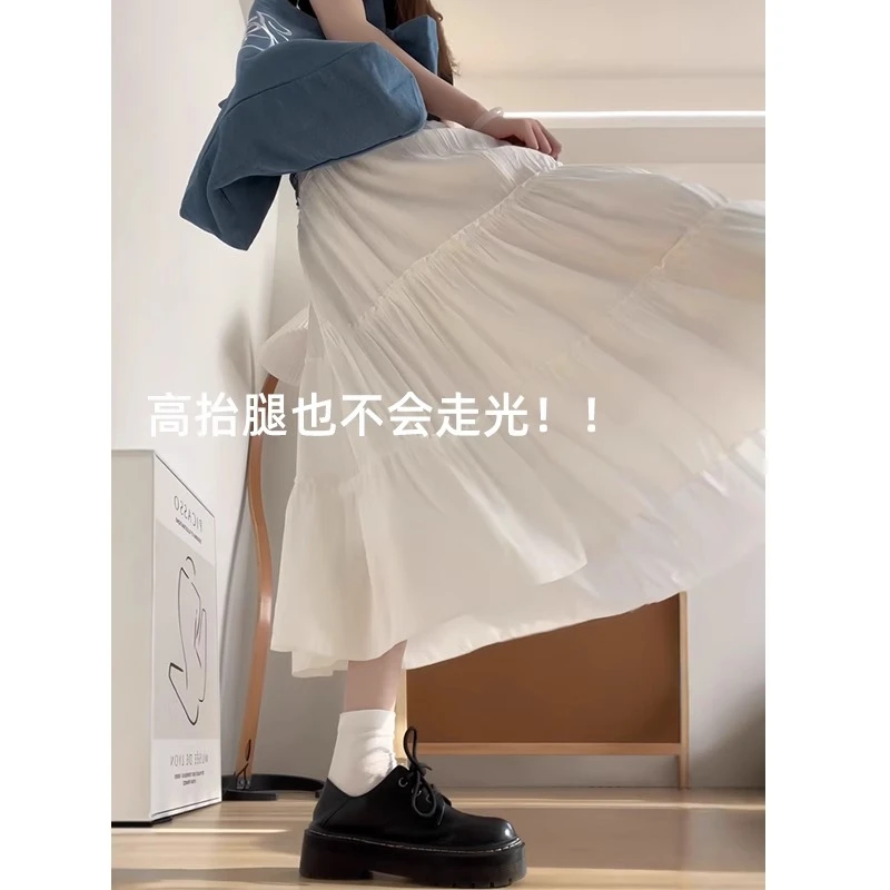 白色蛋糕裙女夏季2025新款高腰a字中长款半身裙春秋小个子蓬蓬裙